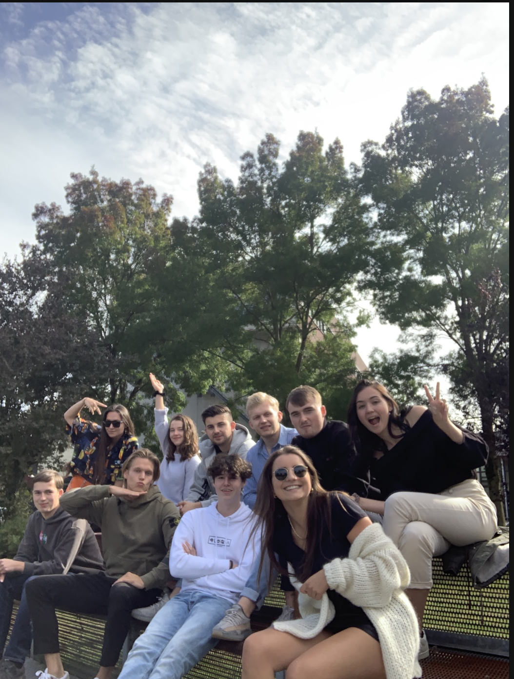 Group of friends outdoors on campus